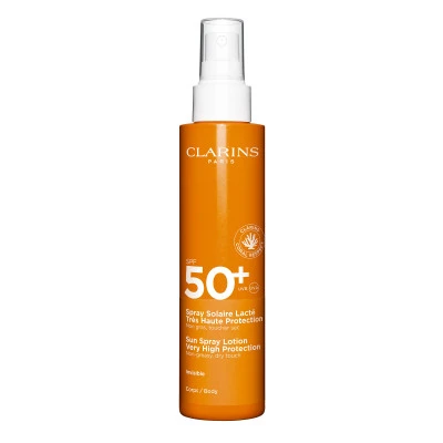 Clarins Spray Solaire Lacté Très Haute Protection Corps SPF50+ Spray Solaire Non Gras, Toucher Sec 1 Clarins Spray Solaire Lacté Très Haute Protection Corps SPF50+ Spray Solaire Non Gras, Toucher Sec